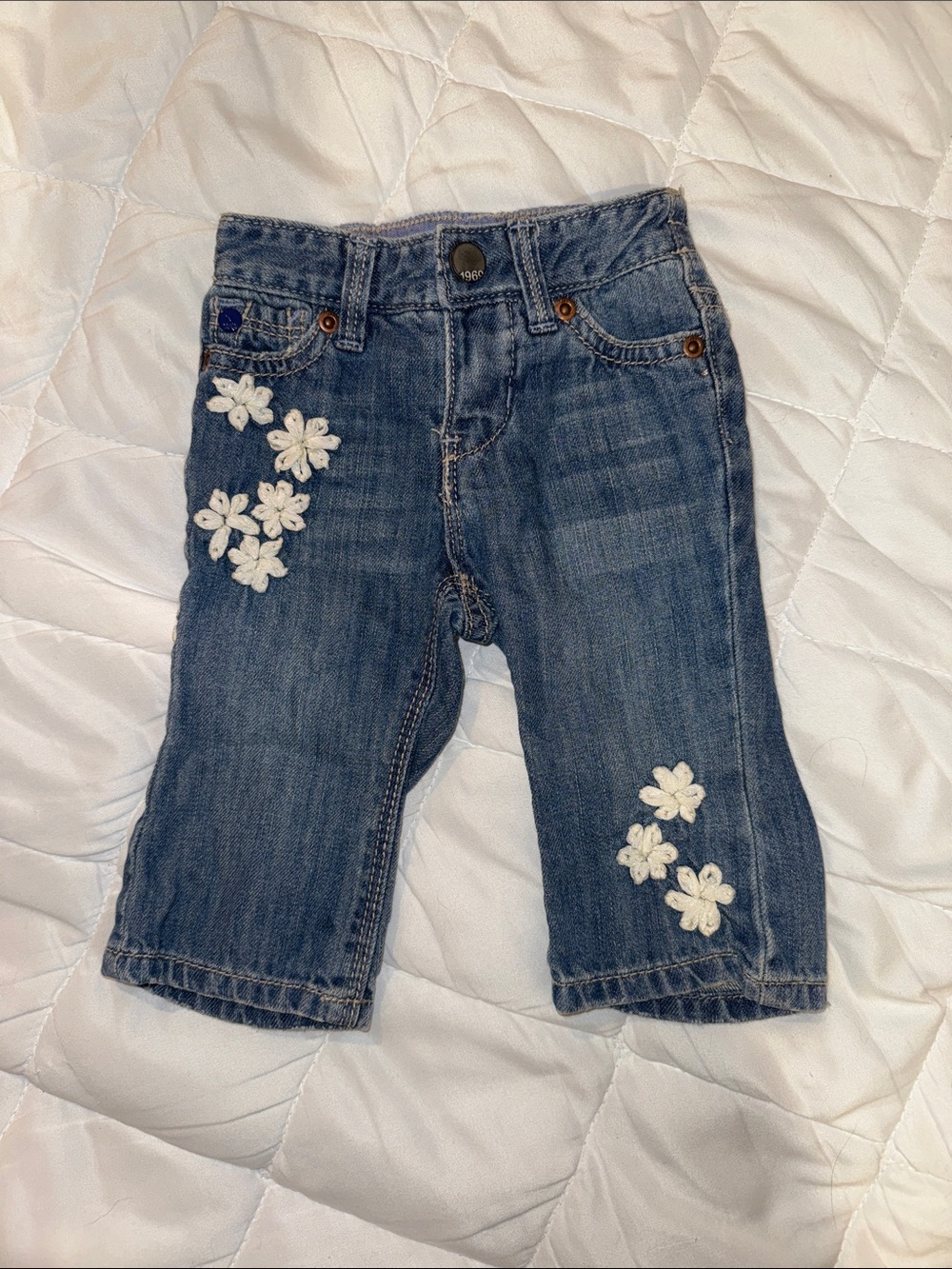 GAP Dark Blue Denim Jeans with White Floral Appliqué